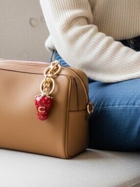 NWT COACH Strawberry Bag Charm Keychain Studded Gold Key Fob Chain